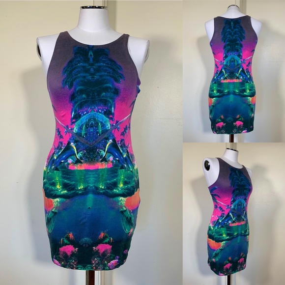 Motel Rocks Dresses & Skirts - Psychedelic Paradise Bodycon Tank Dress